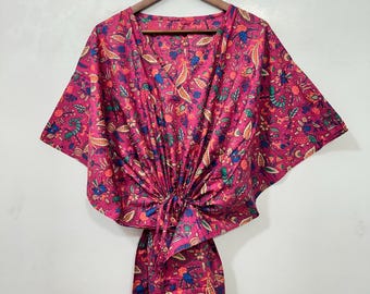 Indian Cotton Kaftan Dress | Bohemian Floral Maxi Beach Wear, Handmade Printed Resort Cover Up