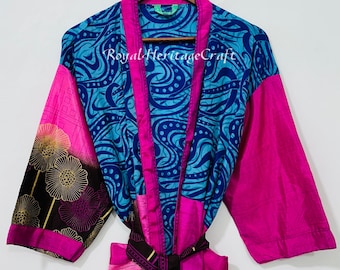 Handmade Boho Silk Kimono | Indian Vintage Patchwork Robe, Resort Wear Bathrobe