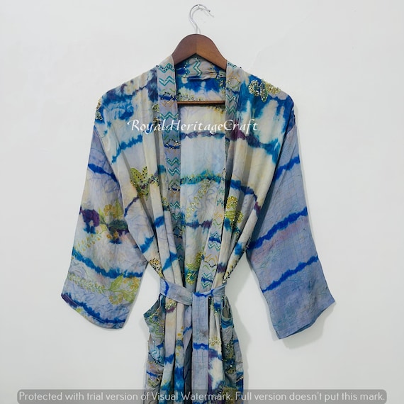 Vintage Silk Tie Dye Kimono | Indian Boho Festival Handmade Robe, Gift For Her