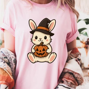 Vintage Halloween-shirt konijn: T-shirt griezelige konijnpompoen