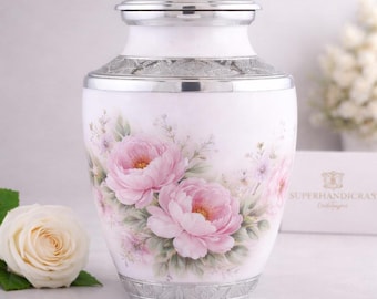 Pink Peony Cremation Urn Aluminum Cremation Celtic Boxes Human Ashes Memorial Art