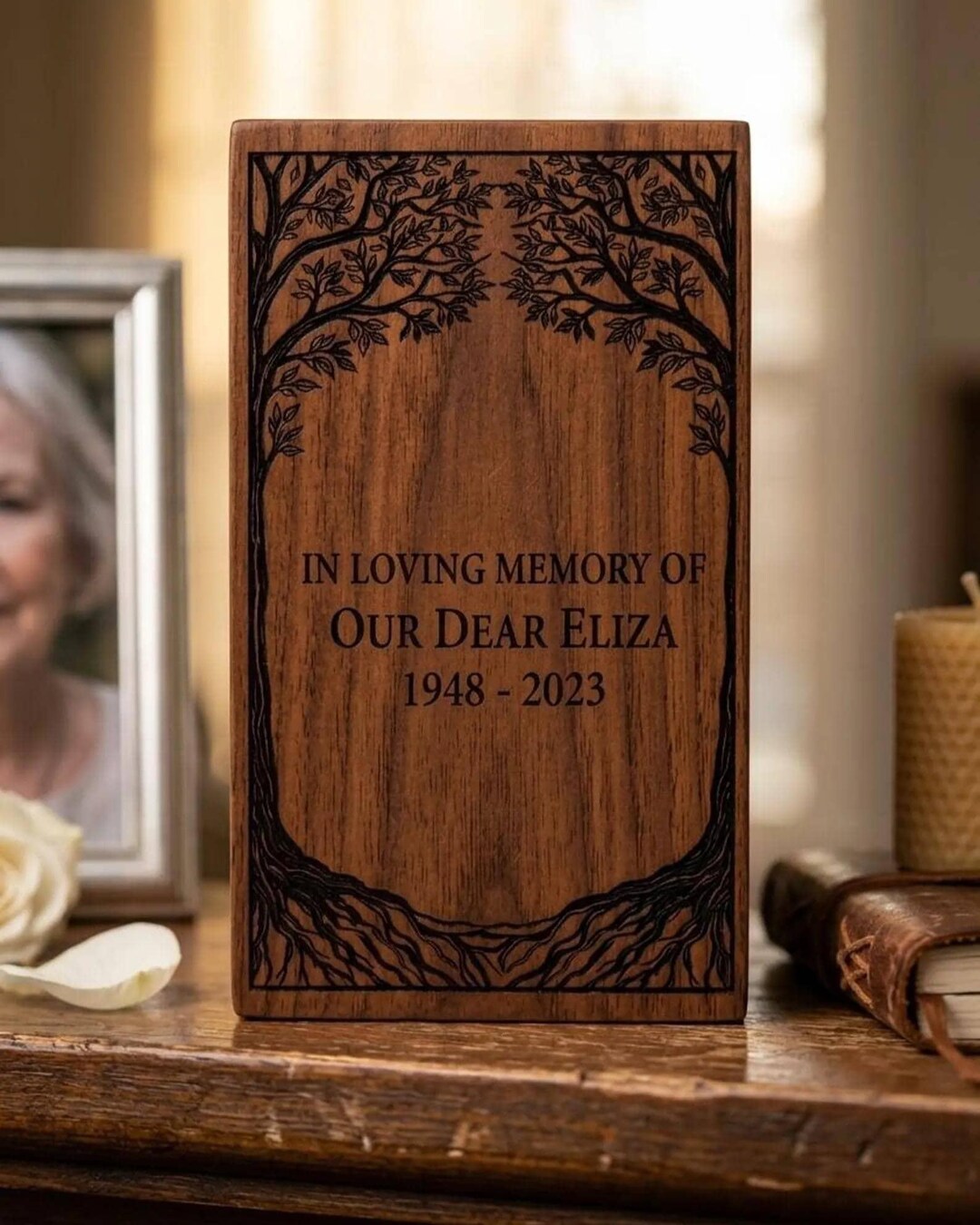 Personalized Wooden Cremation Urn Box, Tree of Life Engraving, Memorial ...
