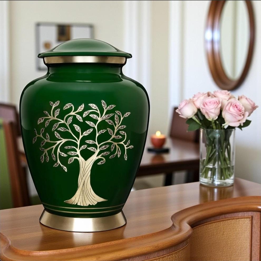 Green Tree of Life Cremation Urn for Human Ashes Adult – Elegant Metal ...
