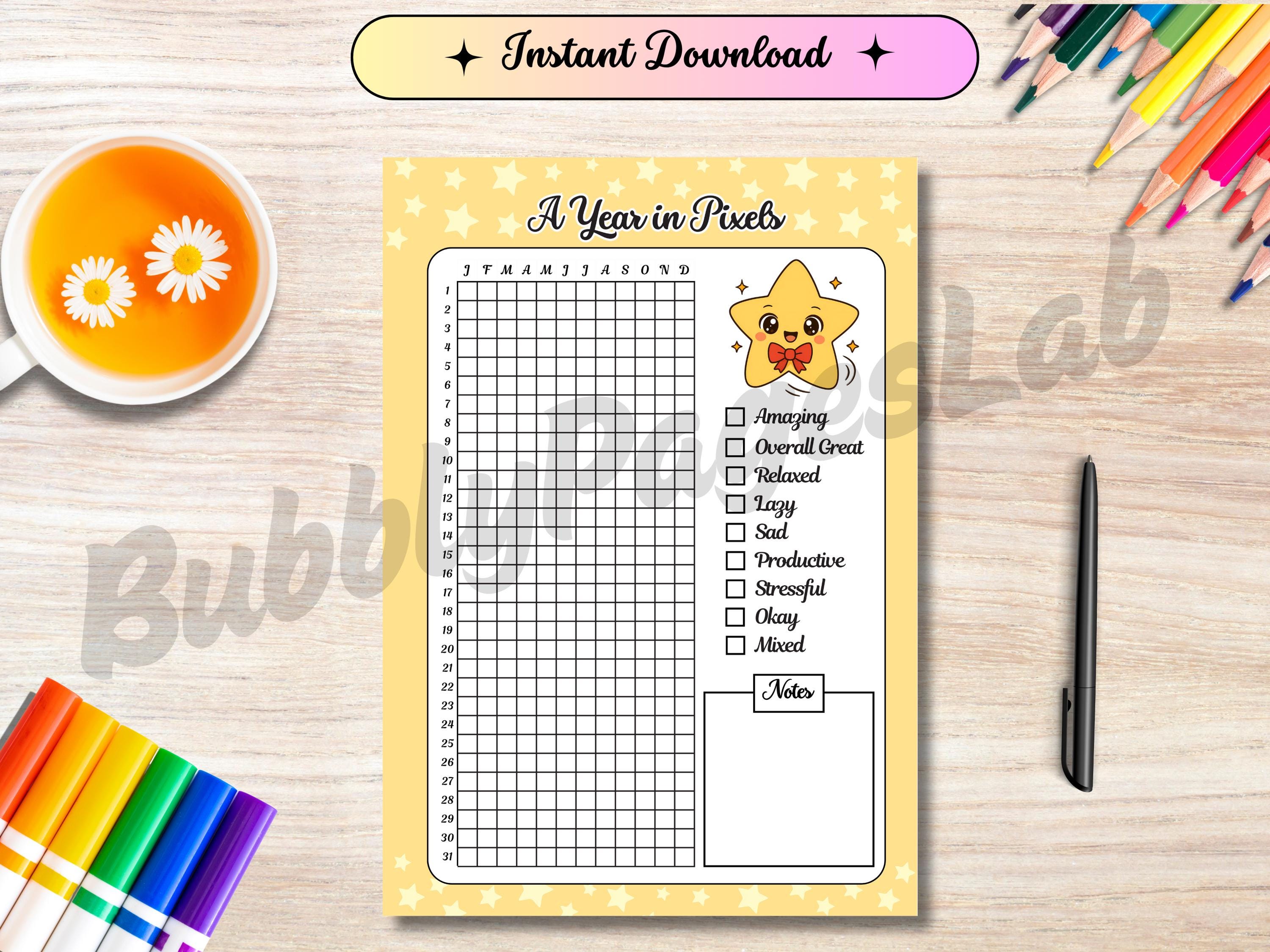 Star Mood Tracker Printable: Year in Pixels Journal (digital PDF) - Etsy
