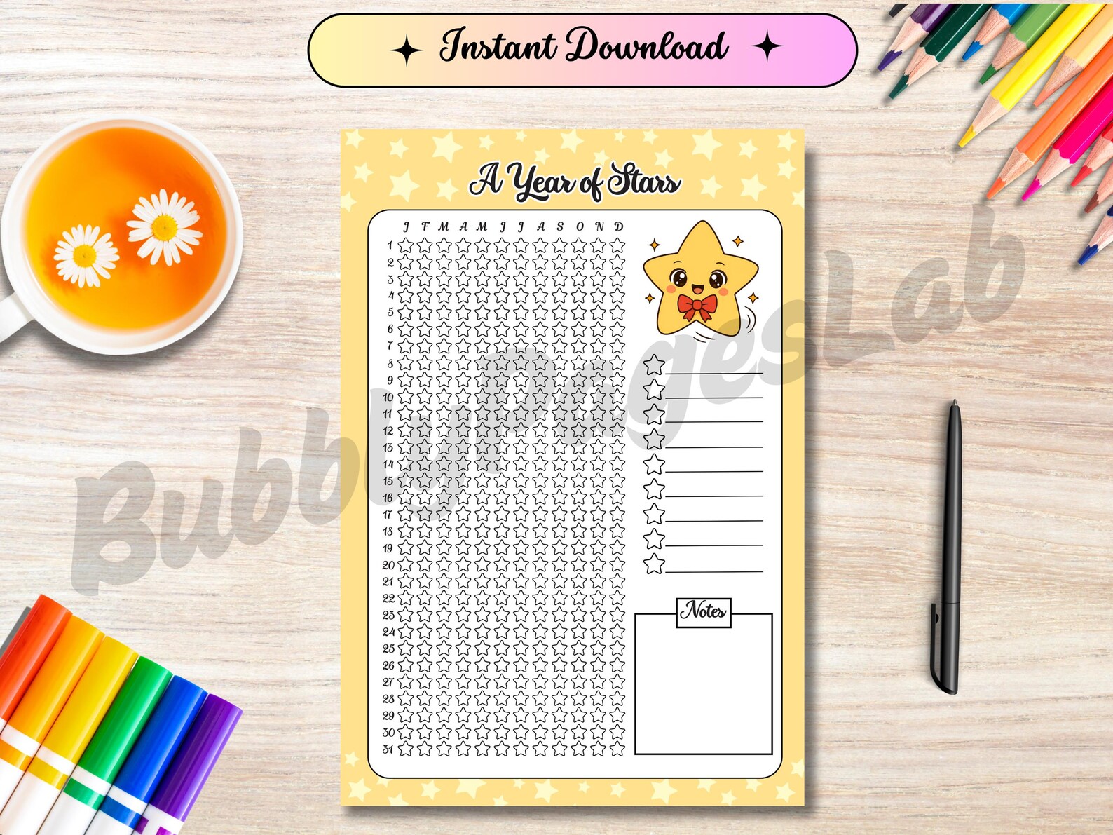 Star Mood Tracker Printable: Journal Page (A5, A4, US Letter) (digital ...