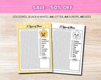 Stern Stimmung Tracker Printable: Jahr in Pixel Journal (Digital PDF)