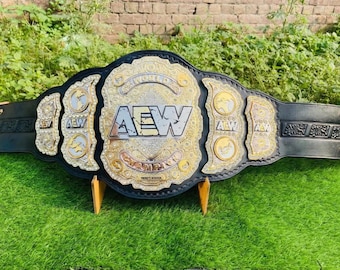 Replica AEW World Heavyweight Championship Wrestling Belt – handgemaakte messing platen van 4 mm, leren band, pro-worsteltitelriem volwassen maat