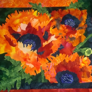 Choir of Poppies Fusible Applique Fabric Kit and Pattern with 3-D flower petal optional instructions.