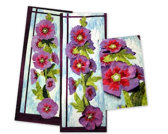 Hollyhock Applique Quilt Patroon met 3D optionele bloemblaadjes