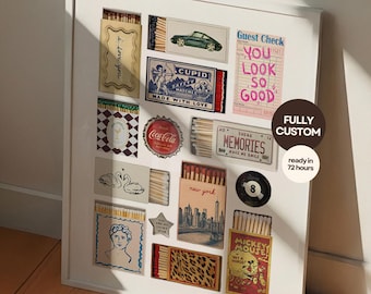 CUSTOM MATCHBOOK ART | Personalized Digital Matchbox Wall Art | Matchbox Collage Poster | Custom Retro Poster | Unique Anniversary Gift