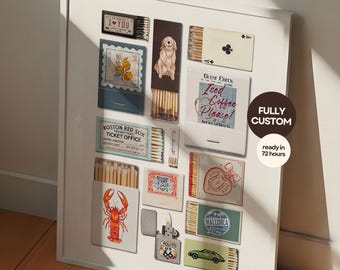ARTE PERSONALIZADA PARA CAIXA DE FÓSFOROS | Arte digital personalizada para parede de caixa de fósforos | Pôster retrô personalizado | Presente exclusivo para aniversário ou casal
