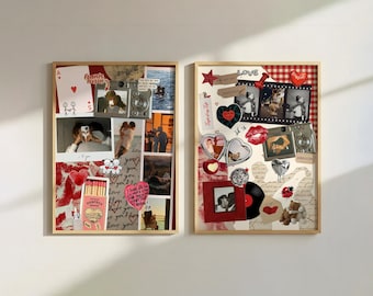 Vriendjesposters BUNDEL | Afdrukbare retro matchbox collageposter aangepaste paarkunst gepersonaliseerde fotocollagesjabloon jubileumcadeau BF