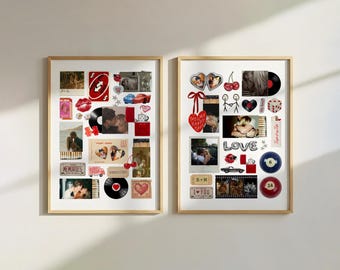 Vriendjesposters BUNDEL | Afdrukbare retro matchbox collageposter aangepaste paarkunst gepersonaliseerde fotocollagesjabloon jubileumcadeau BF