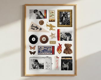 Afdrukbare retro matchbox-collageposter aangepaste paarkunst gepersonaliseerde fotocollage bewerkbare canva-sjabloon Esthetisch jubileumcadeau BF