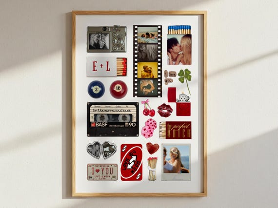 Printable Retro Matchbook Collage Poster Custom Couple Art Personalized Canva Template Aesthetic Anniversary Valentines or Birthday Gift