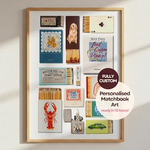 CUSTOM MATCHBOOK ART | Personalized Digital Matchbox Wall Art | Customized Retro Poster | Unique Anniversary or Couple Gift