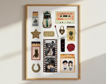 Afdrukbare retro matchbox-collageposter aangepaste paarkunst gepersonaliseerde fotocollage bewerkbare canva-sjabloon Esthetisch jubileumcadeau BF