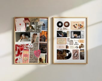 Vriendjesposters BUNDEL | Afdrukbare retro matchbox collageposter aangepaste paarkunst gepersonaliseerde fotocollagesjabloon jubileumcadeau BF