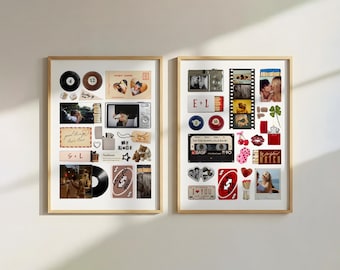 Vriendjesposters BUNDEL | Afdrukbare retro matchbox collageposter aangepaste paarkunst gepersonaliseerde fotocollagesjabloon jubileumcadeau BF