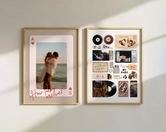 Vriendjesposters BUNDEL | Afdrukbare retro matchbox collageposter aangepaste paarkunst gepersonaliseerde fotocollagesjabloon jubileumcadeau BF