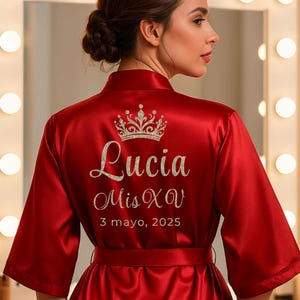 Peignoir et chaussons Mis Coing Anos, peignoirs de coing en satin personnalisés, robes de quinceanera personnalisées, cadeaux de quinceanera