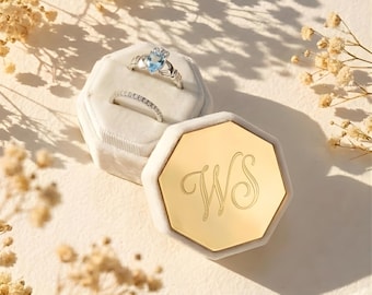 Custom Wedding Ring Box, Engraved Silver and Gold Mirror Velvet Ring Box, Personalized Engagement Ring Box, Double and Triple Slot