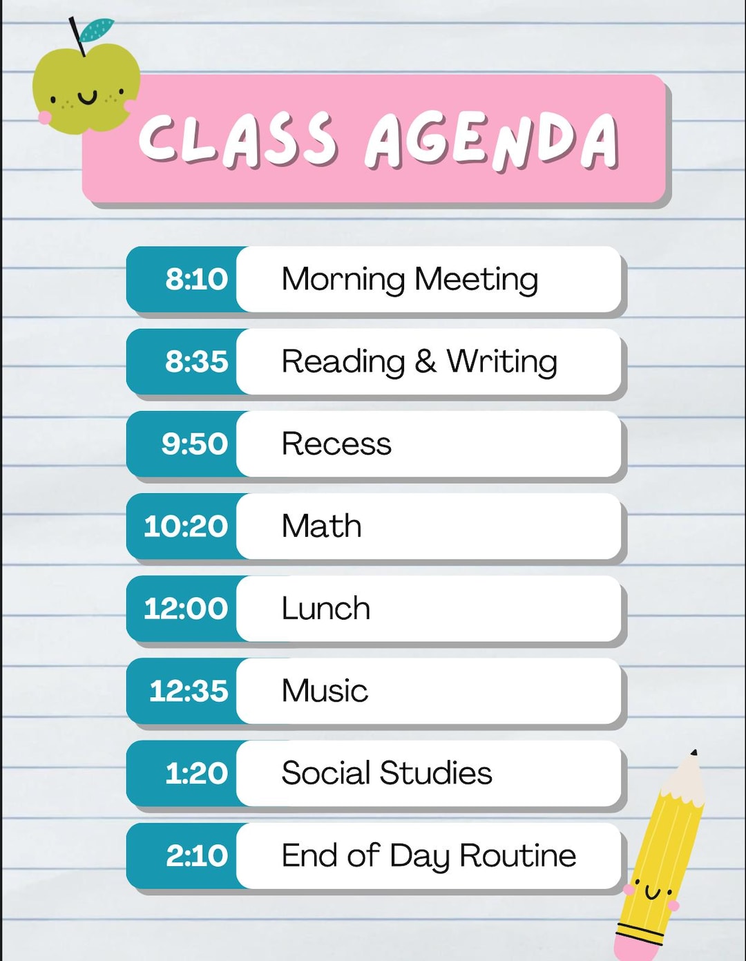 Editable Class Agenda Template | Daily Classroom Schedule | Cute