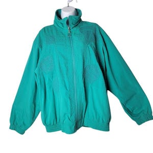 Vintage Great Cavalier Teal Zip Up Jacket Textured Geometric Boho Retro Large