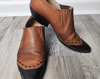 French Follies VTG Leather Booties Women 9 Western Cowgirl Brown Black Spain