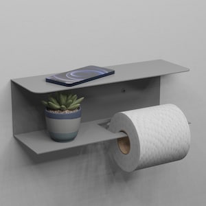 Elegante toalheiro de parede cinza, organizador de banheiro de metal moderno, design vertical que economiza espaço