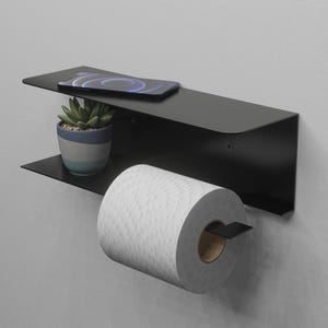 Suporte de toalhas de parede preto, organizador de banheiro de metal vertical moderno, design que economiza espaço