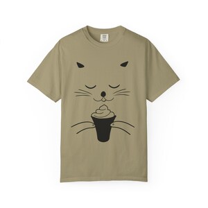 Camiseta informal unisex con estampado de helado de gato Khaki