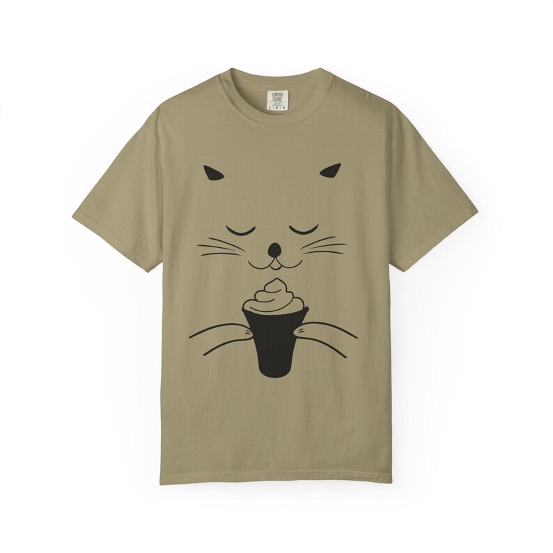 Camiseta informal unisex con estampado de helado de gato Khaki
