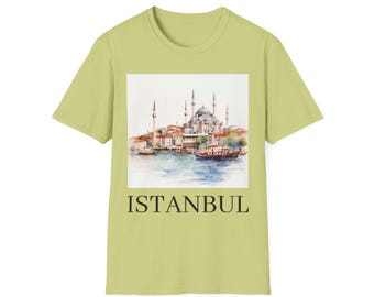 Camiseta de acuarela de Estambul: recuerdo de viaje unisex, algodón suave