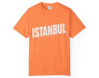 Istanbul Garment-Dyed T-Shirt: Bright Orange Unisex Tee, Travel Souvenir