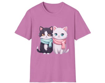Cute Cat Illustration T-Shirt, Unisex Softstyle Tee