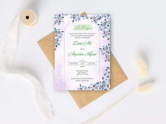 Muslim Wedding Invite, Reception Walima Invite, Editable Islamic Nikkah Invitation Template, Luxury Floral Nikkah Invitation, Canva Template