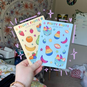 Fruity Fruits Sticker Pack – Kawaii Rainbow Fruit Stickers with Cute Faces | Aesthetic Journal, Scrapbook, Laptop & Water Bottle Stickers