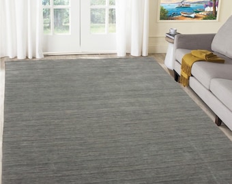 Handmade Grey Wool Rug, Modern Solid Area Rug, Minimalist Neutral Living Room Bedroom Carpet