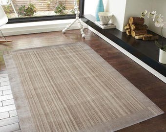 Tapete de lã feito à mão, tapete escandinavo bege neutro, sala de estar moderna e minimalista (tamanho personalizado)