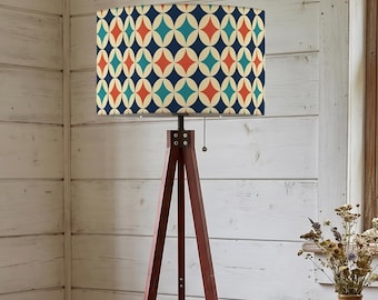 Mid Century Modern Tripod Lamp with Franciscan Starburst Shade, Retro Wooden Standing Light for your 1970s Home Decor & Living Room