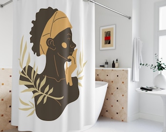 African Woman Shower Curtain, Black Art Home Decor, Afrocentric Boho Bathroom Gift, Melanin Empowerment Print, Custom Color Bath Art