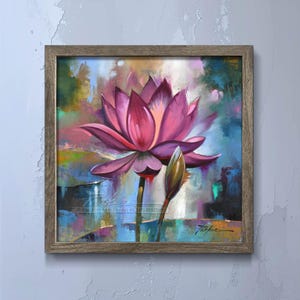 Water Lily #5 Colorful Original Oil Painting Artwork Yoga Lotus Flower Gift Colorful Contemporary Floral Painting by Artist Timothy Parker