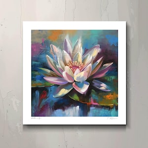 Contemporary Floral Painting Modern Artwork Print Water Lily #6 Colorful Painting Fine Art Print Artwork Yoga Colorful Lotus Flower Gift