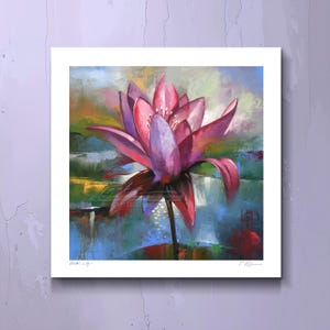 Colorful Wall Art Print Water Lily #4 Artwork Yoga Lotus Flower Gift Colorful Contemporary Floral Painting Print by Artist Timothy Parker