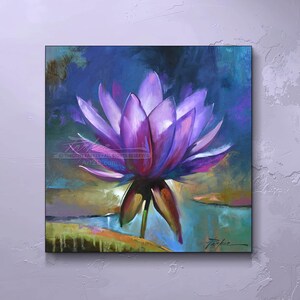 Water Lily #3 Modern Original Oil Painting Artwork Yoga Lotus Flower Gift Colorful Contemporary Floral Painting by Artist Timothy Parker