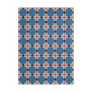 Modern Geometric Rug: Hand-Tufted Wool, Blue Square Design - 120x180