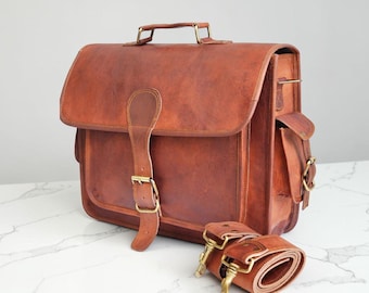 Handmade Messenger Bag, Personalized Leather Laptop Bag, Custom Name Work Bag,  Engraved Briefcase, Graduation Anniversary Gift