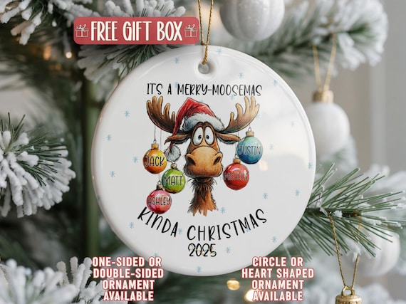 Personalized Funny Moose Family Christmas Ornament, Holiday Keepsake