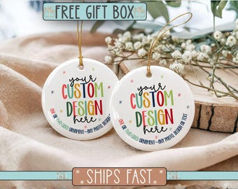 Custom Ceramic Ornament, Personalized Photo Text Logo Keepsake Gift (Single/Double Side)